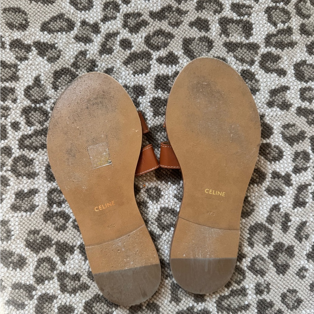 Celine Tan Leather Slide Sandals - Picture 2 of 4